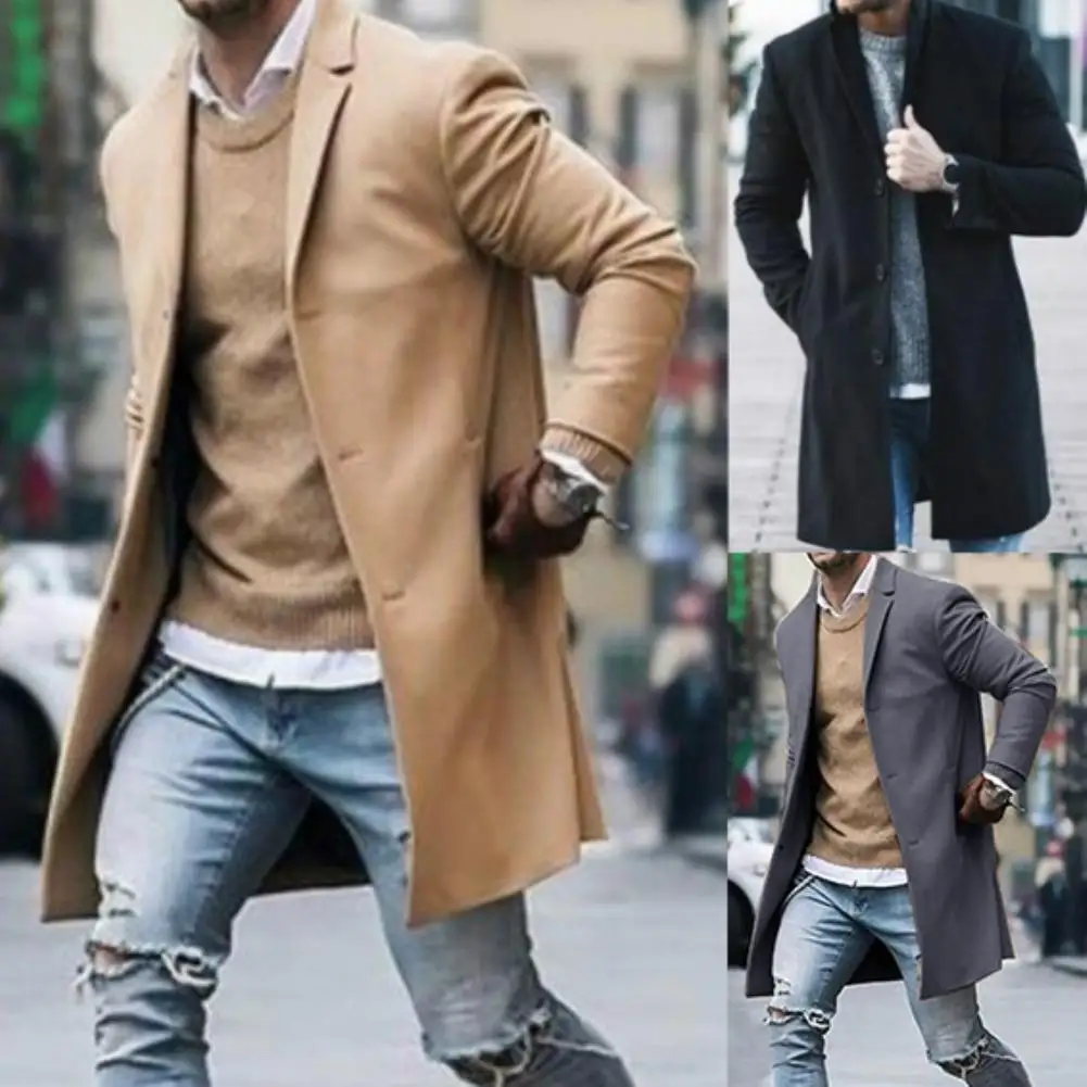 Gabardina de invierno para hombre, prendas de vestir, abrigo, chaqueta de manga larga, armario para mantener el calor de una manera elegante, Color sólido