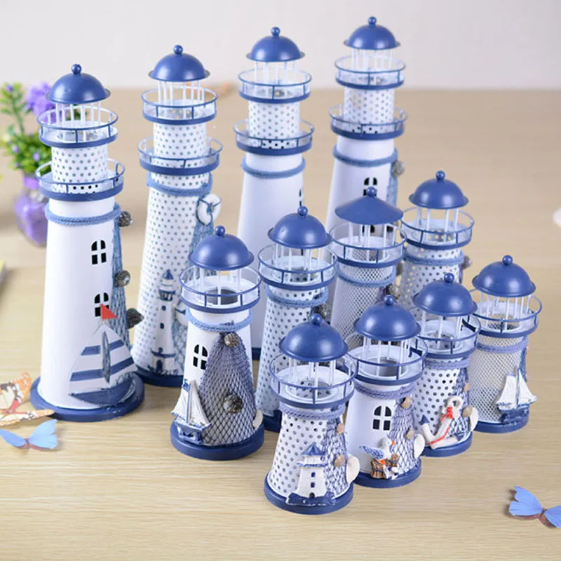 

1 Pcs Mediterranean Style LED Flash Ocean Lighthouse Crafts Home Office Desk Room Wedding Decoration Figurine Ornaments 3 Sizes
