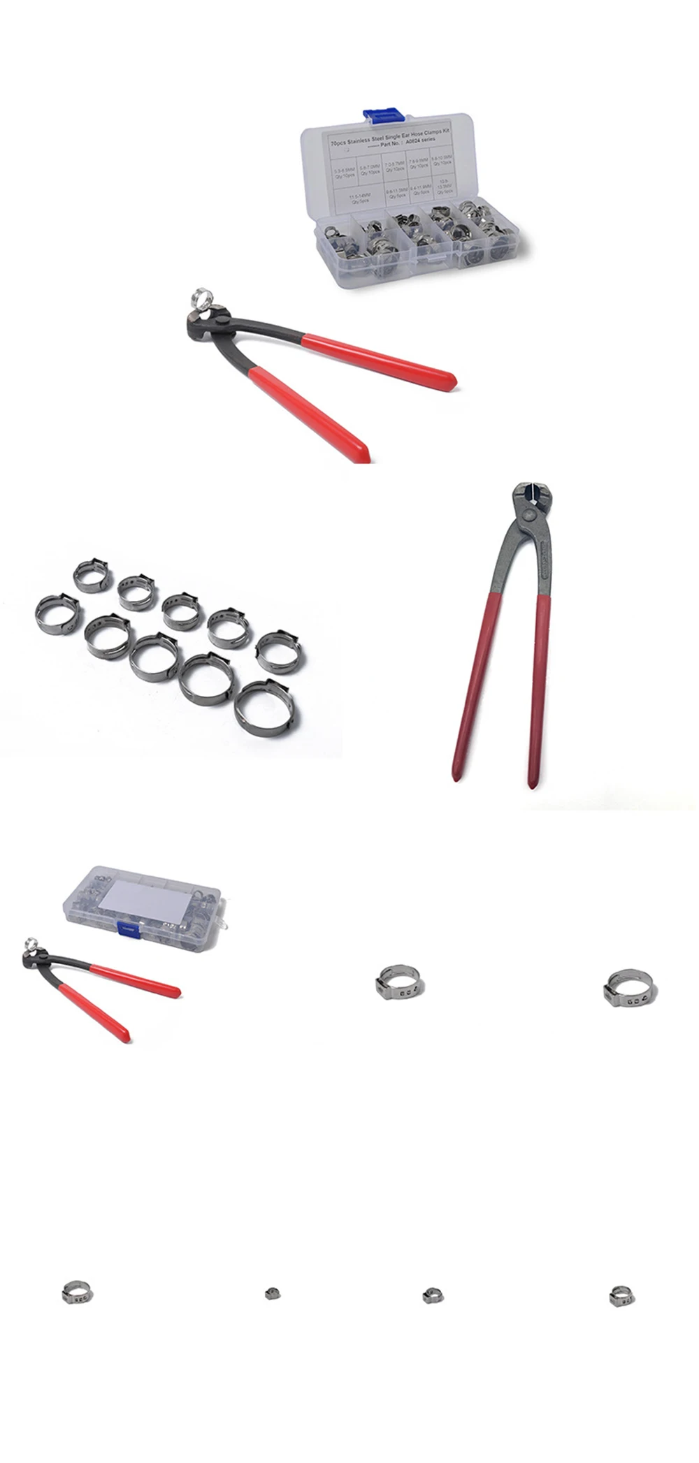 5.3-14.0mm Single Ear Plus Stainless Steel Hydraulic Hose Clamps O-Clips Pipe Fuel Air W Ear Clamp Pincer Tool