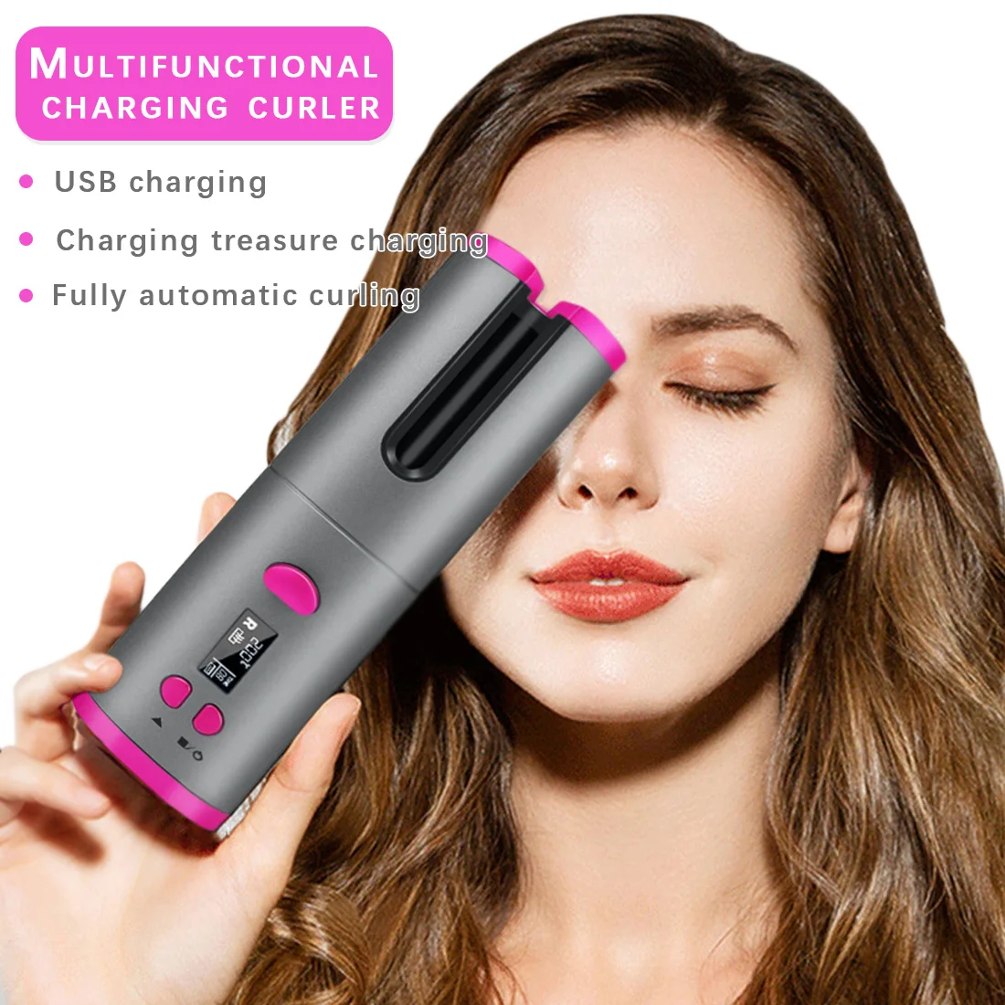 Alisador de Cabelo sem Fio de Cerâmica Cacheador de Cabelo Recarregável por Usb com Display Led e Temperatura Ajustável