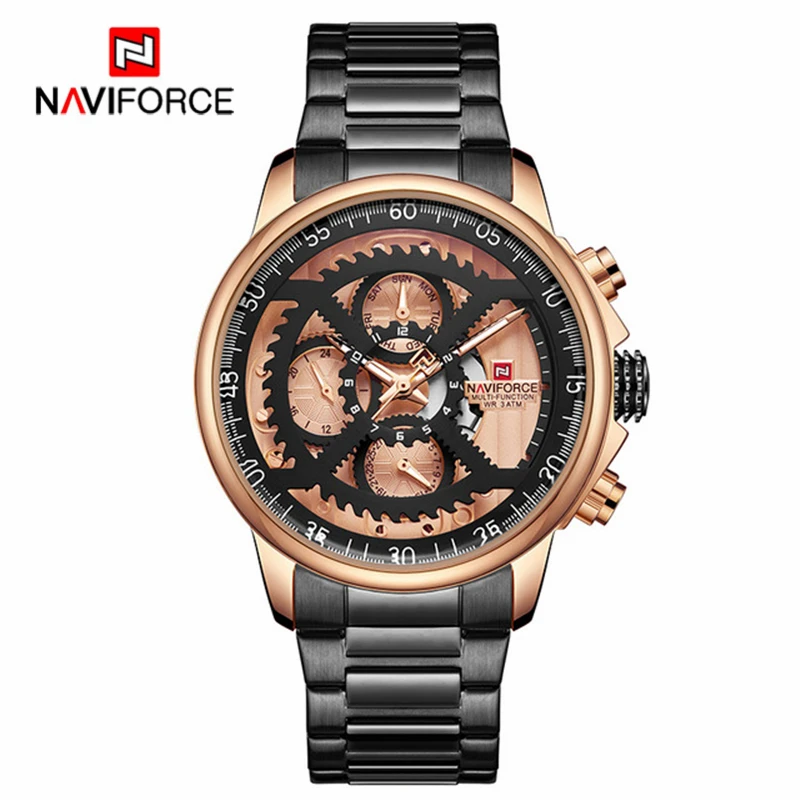 NAVIFORCE спортивные мужские часы Топ Бренд роскошные часы сетка сталь Дата Неделя Водонепроницаемый Кварцевые бизнес часы Relogio Masculino - Цвет: Rose Rose Black