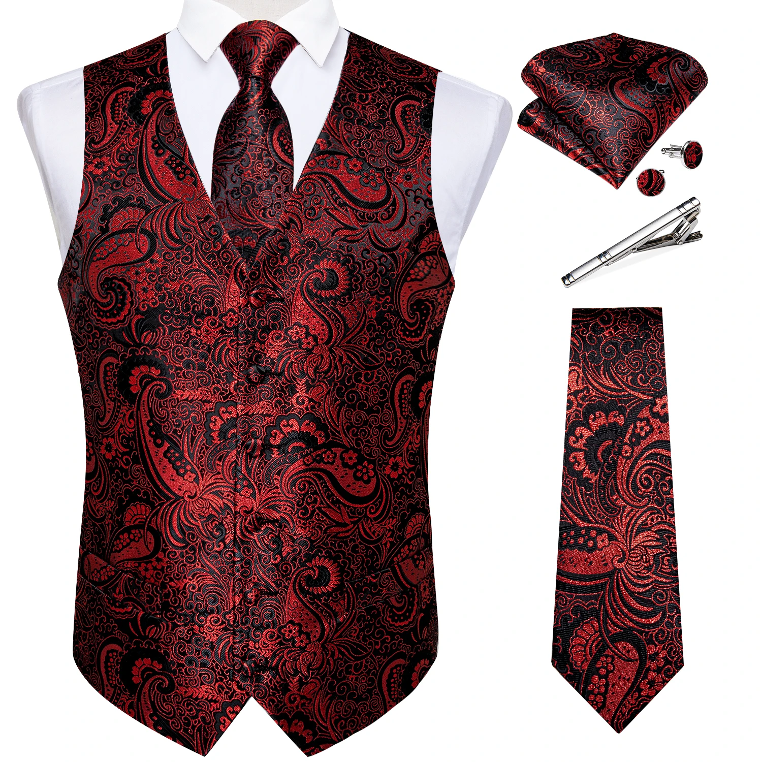 New Men's Silk Vests Formal Dress Suit Vest Tie Set for Wedding
