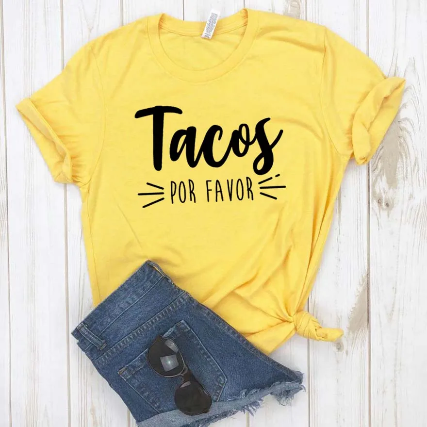 Женская хлопковая Футболка Tacos Por Favor Повседневная футболка с забавным принтом