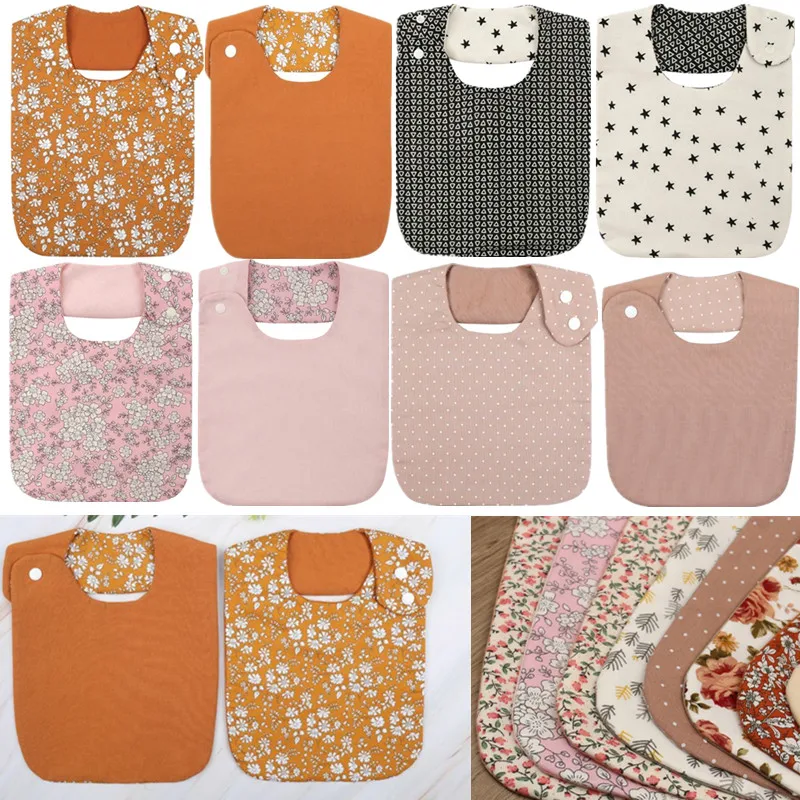 KLV Vintage Floral Double Sided Baby Bibs Cotton Linen Children's Bibs Waterproof Saliva Towel Scarf Bandana Feeding Baby Stuff