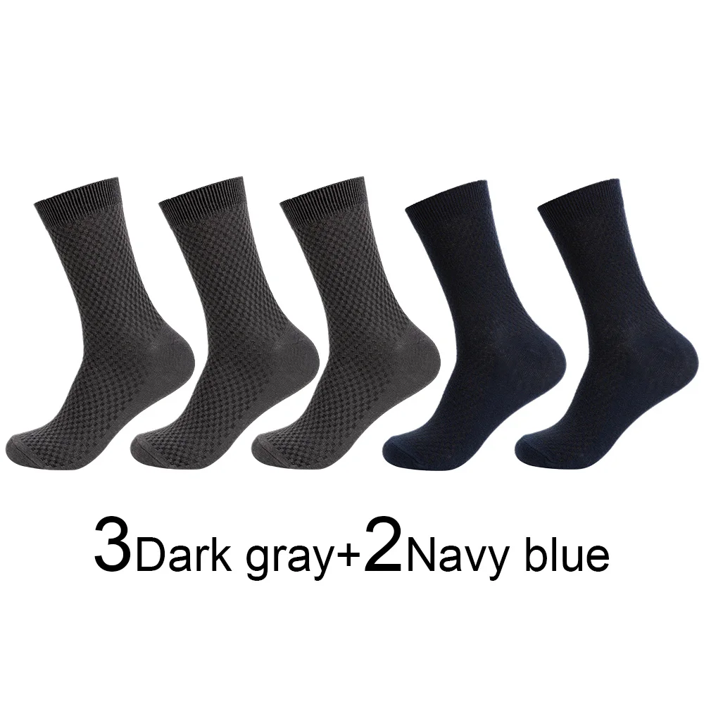 5 Pairs Bamboo Fiber Men's Socks Autumn Winter Deodorant Business Socks Men Long Size EUR 40-46 High Quality - Цвет: 15