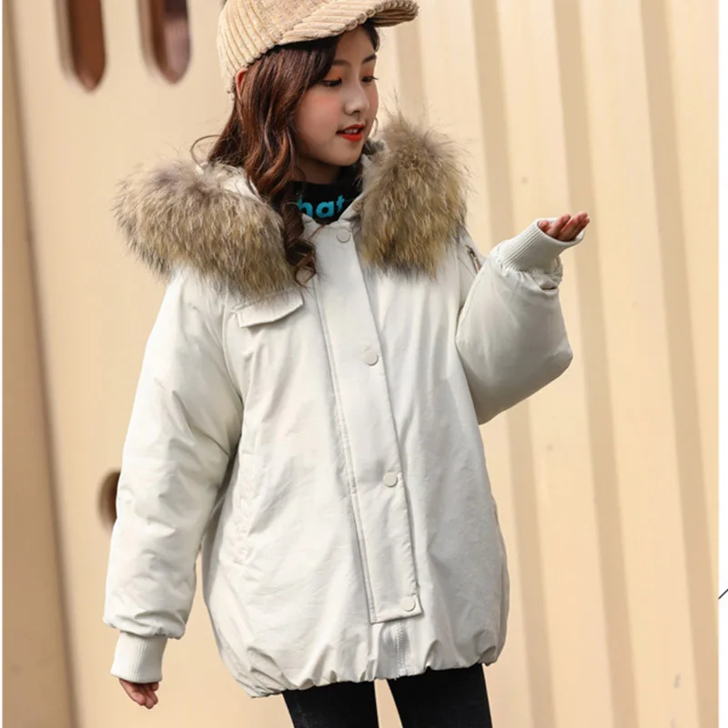 

-30 Christmas White Duck Down Parka Jacket Girl Fur Collar Warm Teens Girls Winter Clothes Little Girls Down Winter Coat Clothes