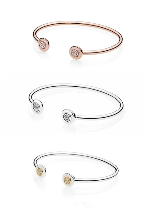 

Rose Gold And Silver Color Two Round Shape Buckle pandoradora Bracelets For Women Diy Charms Bangles Jewelry