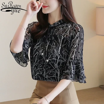 

Summer New Short Sleeve Blouse Women Print Shirts for Women Floral Vintage Cardigan Korean Style Womens Tops and Blouses 9214 50