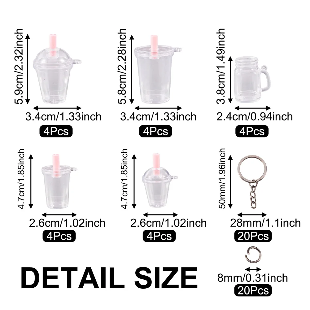60Pcs/Set Mini Empty Quicksand Frappuccino Cup Charm Simulation Cake Ice Cream Beer Cups Pendant For Keychain DIY Jewelry Making