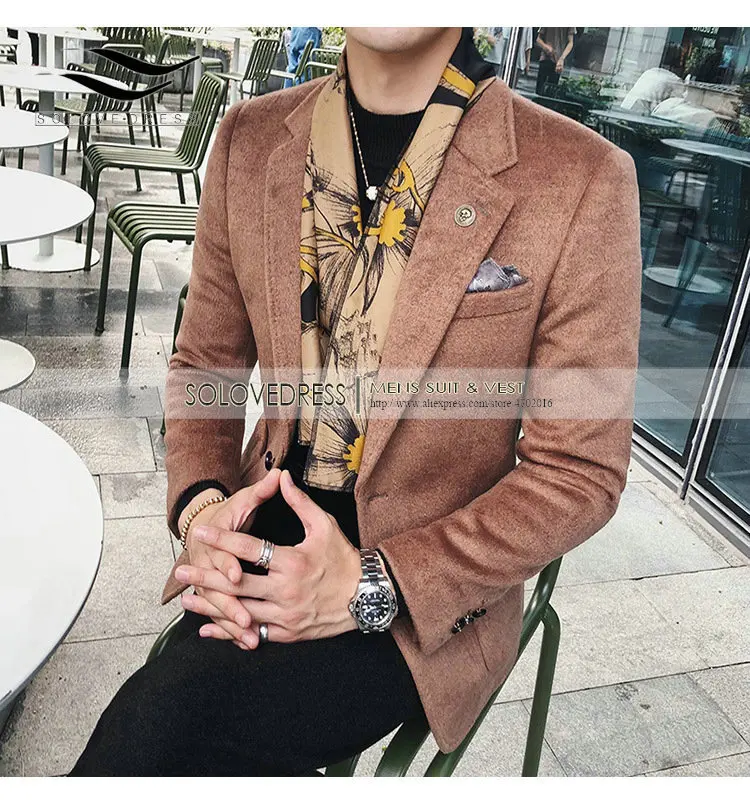 

Solovedress Thick Suede Blazer Notched Lapel Single Breasted 1Button Fashion Mens Stage Party Wear Coat Formal Wedding Jacket