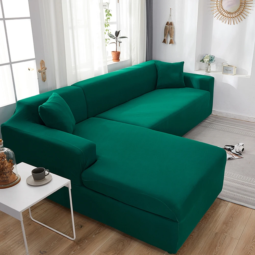 Housse de Protection extensible pour canapé, couleur unie, Turquoise, en  forme de L, compatible avec canapé d'angle, pour salon, 2, 3 et 4 places