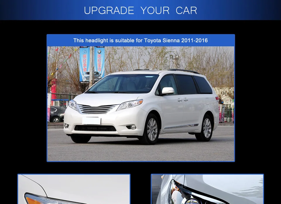 Автомобильный Стайлинг корпус передней фары для Toyota Sienna фары, светодиодные фары DRL Объектив Двойной Луч Биксенон HID