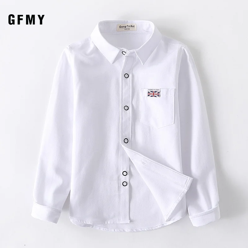 New Spring Autumn Oxford Textile Full Sleeve Solid Color Boys White Shirt 3T-14T Kid Casual School Clothes 801