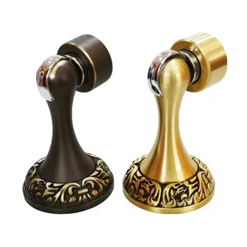 

Classical Pattern Magnetic Door Stops Copper Door Stopper Holder Catch Floor Fitting With Screws For Home Bedroom Toilet