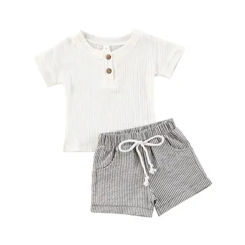 

Summer Newborn Infant Baby Boy Girl Clothes Short sleeve Tops T-shirt Striped Pants 2Pcs Outfits 0-3Y