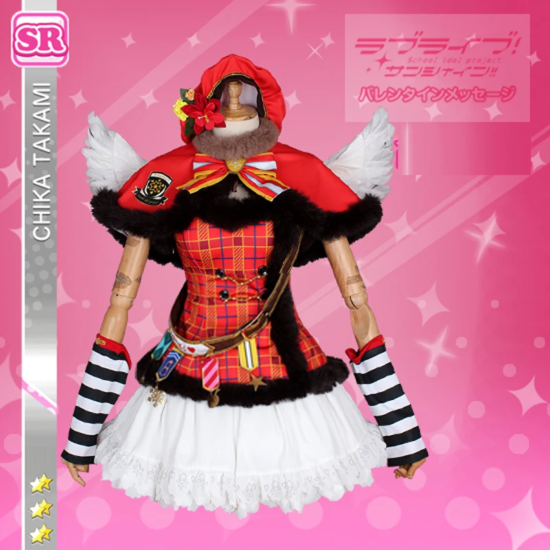 Индивидуальный размер Lovelive Sunshine Aqours Рождественский хор Takami Chika Косплей Костюм Платье униот аниме одежда наряды с крылом