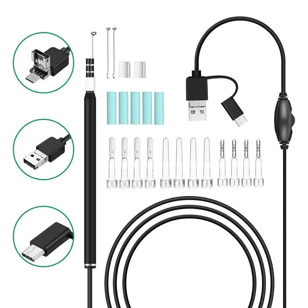 

Otoscope 3 in 1 Borescope Inspection Ear Wax Remover Tool 720P Waterproof Camera Endoscope with 6 Adjustable LED for Android iOS