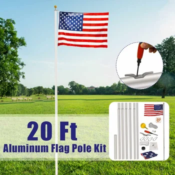 

20FT Flagpole Aluminum Telescoping Flag Pole Portable Telescopic Extendable Flagpole Kit Screws Holder Mount Bracket Set