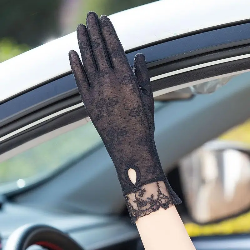 Cool Lace Gloves Summer Ladies Fashion Lace Breathable Ice Silk Sunscreen Anti-Ultraviolet Long Non-Slip Touch Screen Gloves