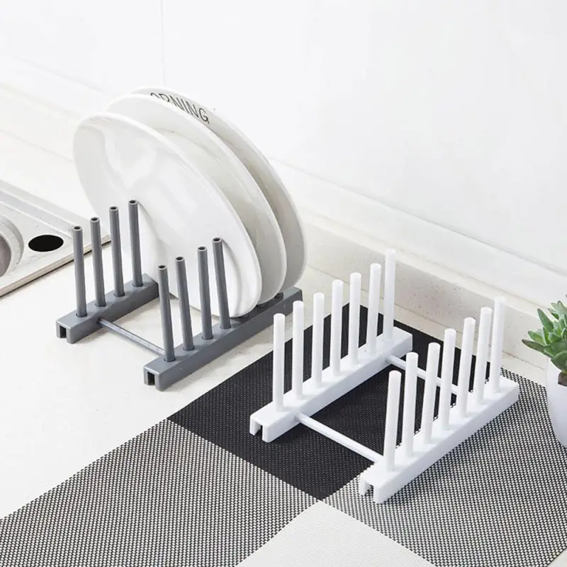 Kitchen Racks White Plastic Dish Lid Holder Kitchen Supplies Storage Rack Drain Holder Storage Kitchen Organizers Shelf