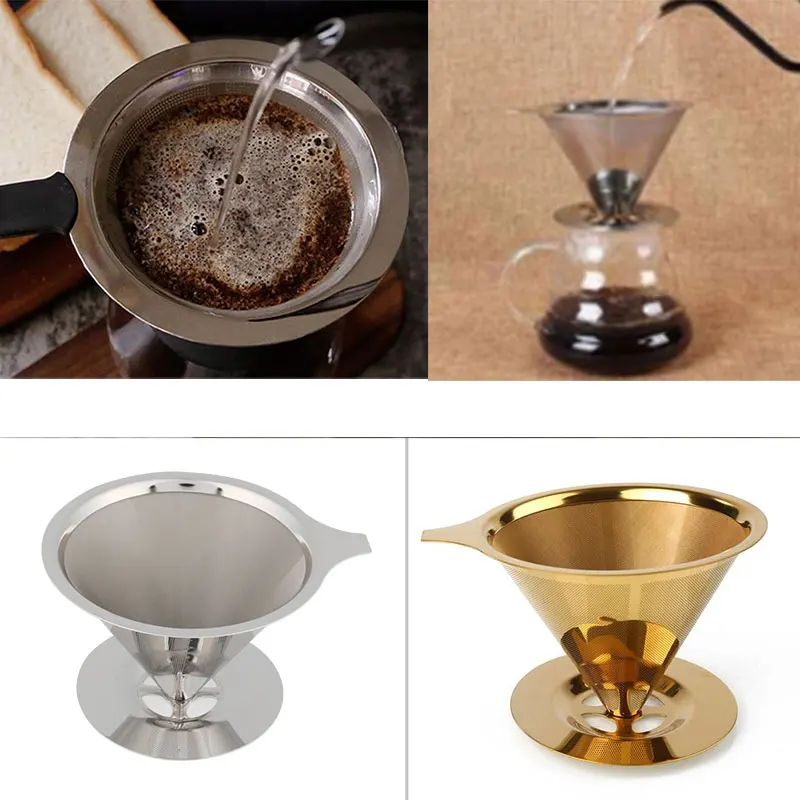 Coffee Filters 4 Coffee Filter Stand Funnel Funnel Double Layer Coffee Filter Holder Practical Stainless Steel Reusable