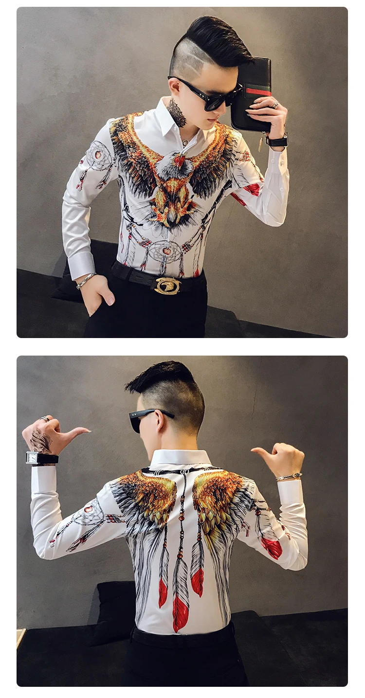 short sleeve button up Designer 3D Eagle Print Men Shirt Dress Long Sleeve Casual Slim Fit Mens Social Shirts Night Club Bar Streetwear Clothes short sleeve collared shirt