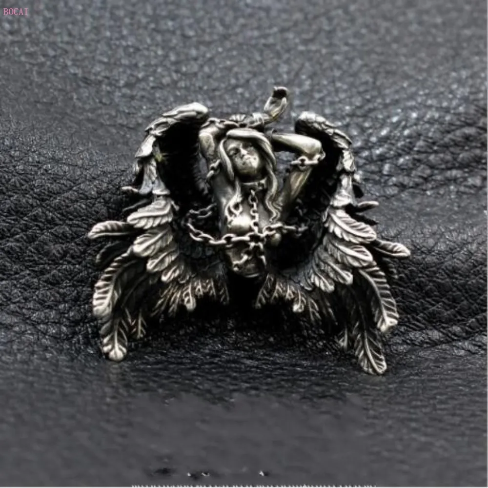 

S925 Sterling Silver Charm Pendant Beauty Binding Lock Angel Wings Hanging Ornaments Pure Argentum Amulet for Men Women