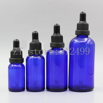 

2/10pcs 5ml 10ml 15ml 20ml 30ml 50ml 100ml Empty Blue Glass Essential Oil Dropper Bottle with Black Cover Glass Dropping Pipette