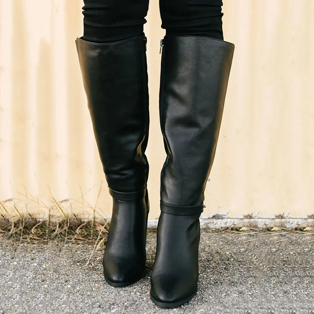 Обувь; женские сапоги на высоком каблуке; женские зимние сапоги из искусственной кожи на платформе; женские ботфорты в стиле ретро на квадратном каблуке; высокие рыцарские сапоги