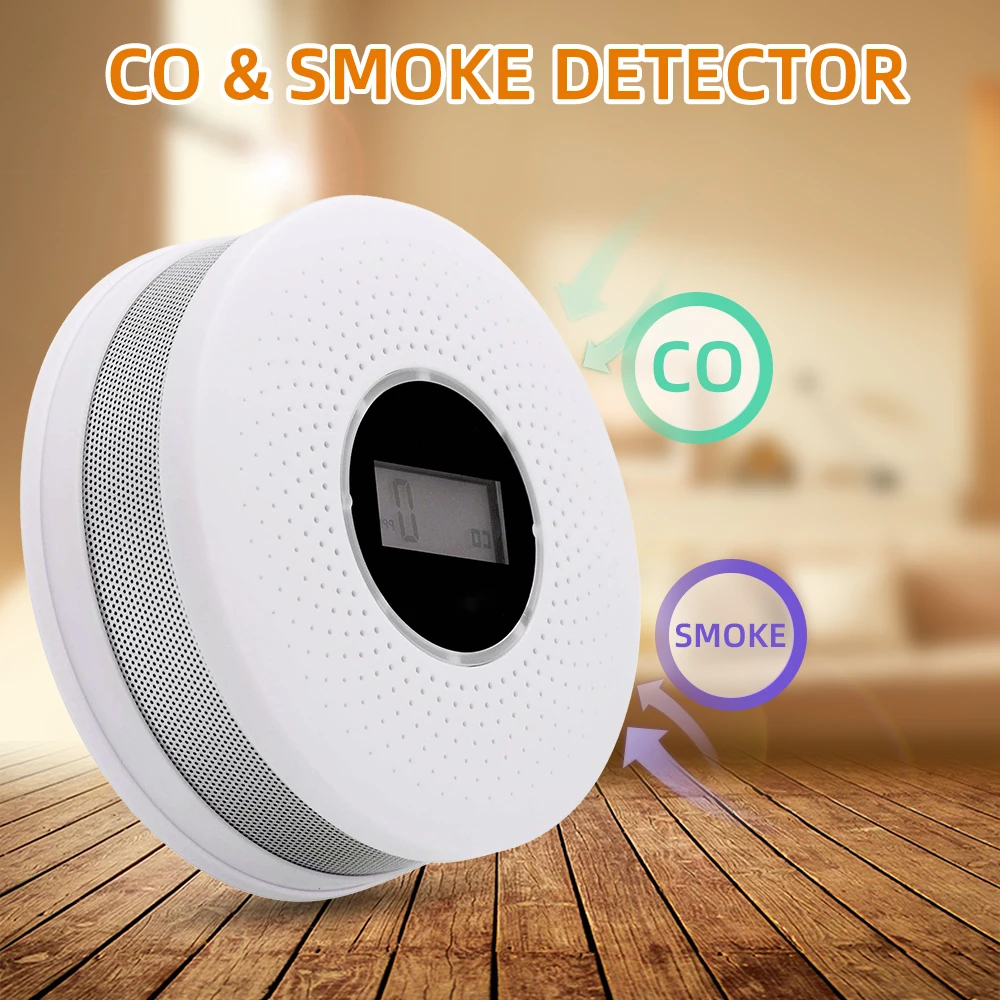 

Smart Smoke Alarm Sensor Fire Alarm Carbon Monoxide Detector With LCD Voice Warning For Home Office Security Fire Equipment
