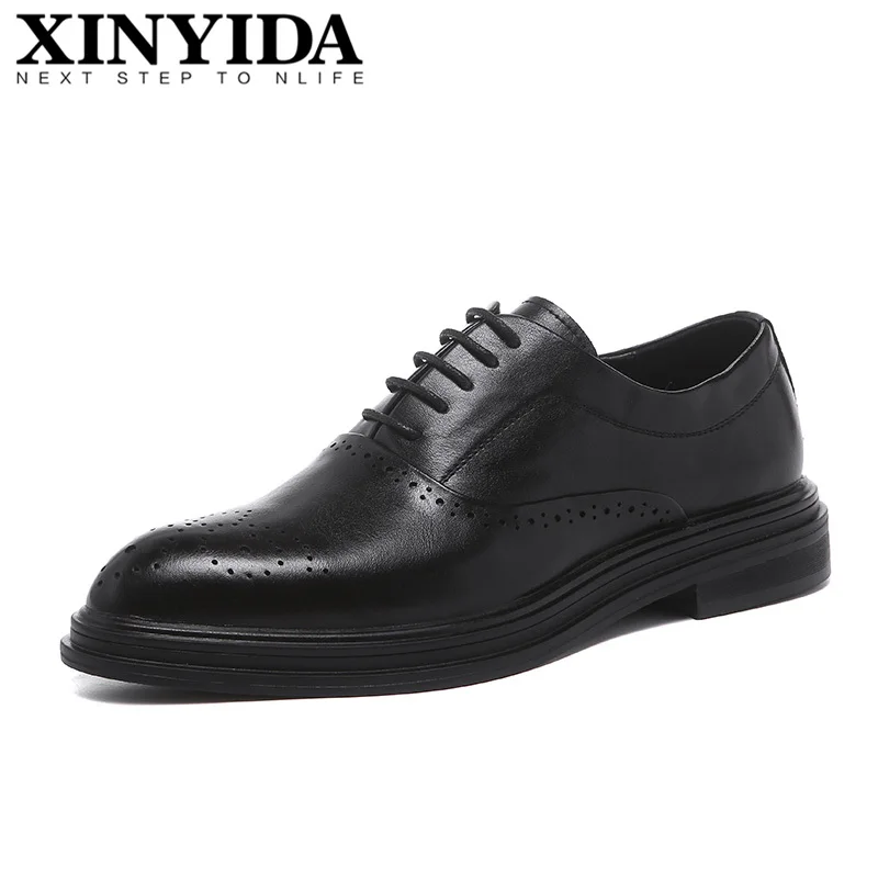 

Brand XINYIDA Pointed Toe Men Shoes Lace Up Breathable Casual Business Dress Shoes Formal Fashion Men Leather Shoes Size 38-48