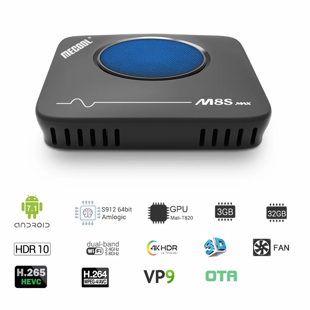  Max Amlogic Android7.1 Smart TV Box 3GB+32GB 2.4G 5.8G Dual WiFi BT4.0 Set Top 4K VP9 H.265 | Электроника