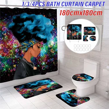 

180x180cm Bathroom Set Waterproof Shower Curtain Non-slip Mats Bath Carpets Toilet Seat Cover Lid Floor Mat Bathroom Decor Lady