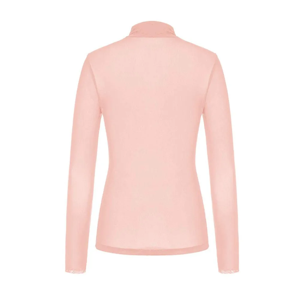 Женский сексуальный сетчатый пуловер с длинным рукавом, футболка, водолазка, однотонный цвет, модные топы, Женские повседневные топы, женская блуза# LR1