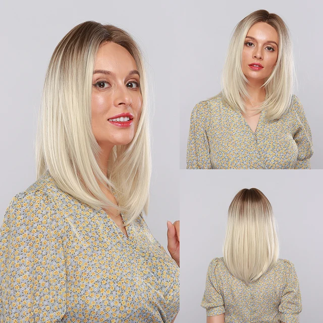JONRENAU Long Natural Synthetic Straight Layered Hairstyle Wig Black Ombre Brown To Blonde Wigs for Black Women with Bangs Hair 316