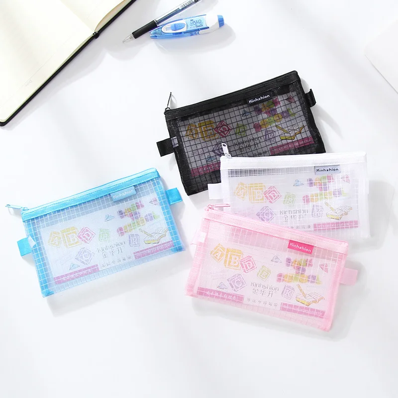 

Gold Huasheng Students Stationery Bag Transparent Pencil Case Nylon Plain Net Mesh Bag Customizable Gift Bag