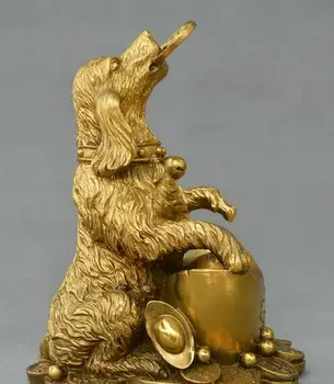 

Collect Chinese fengshui old Bronze Fortune dog yuanbao money wealth statue