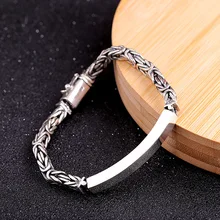 Мужской браслет из настоящего 925 пробы, серебряный мужской браслет, толстый безопасный узор, винтажный браслет в стиле панк-рок, мужские Модные ювелирные изделия