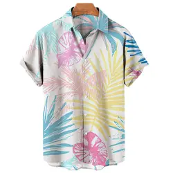 Chemise ample à manches courtes, imprimé de plantes, mode, boutons, unisexe, plage, respirant, Style hawaïen 