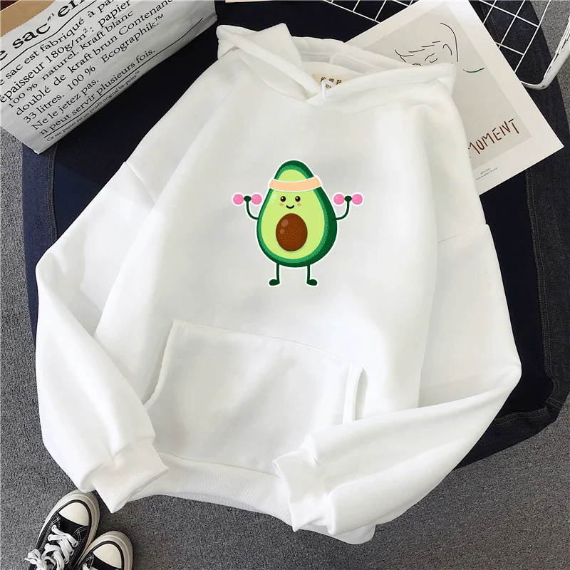Милая толстовка с рисунком авокадо Толстовка капюшоном Kawaii Модный топ принтом