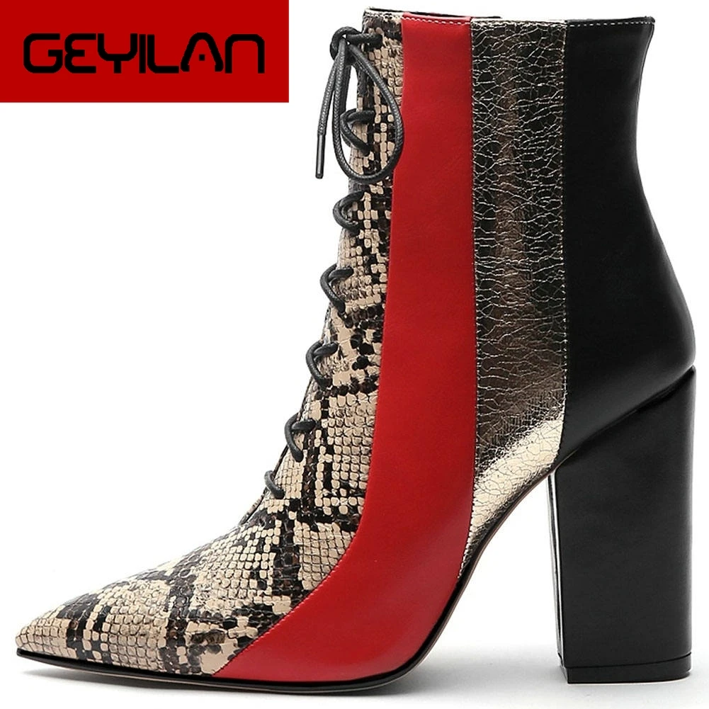

2019 Shoelaces Top Quality Plus Size 45 Customized Shoes High Heeled Fashion Women Shoes Woman Ankle Boots Female