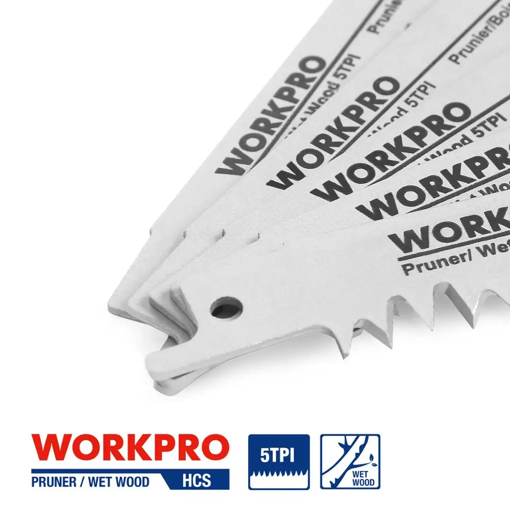 Лезвия для пилы WORKPRO 230 мм лезвия сабельной резки древесины быстрой (5 TPI) 5 упаковок