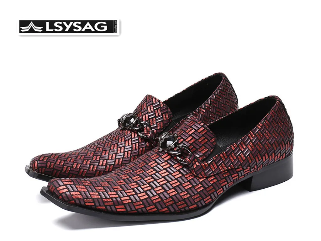 

High Quality Italian Men Genuine Leather Shoes Metal Charm Business Shoe Square Toe Wedding Men Dress Shoes Brown