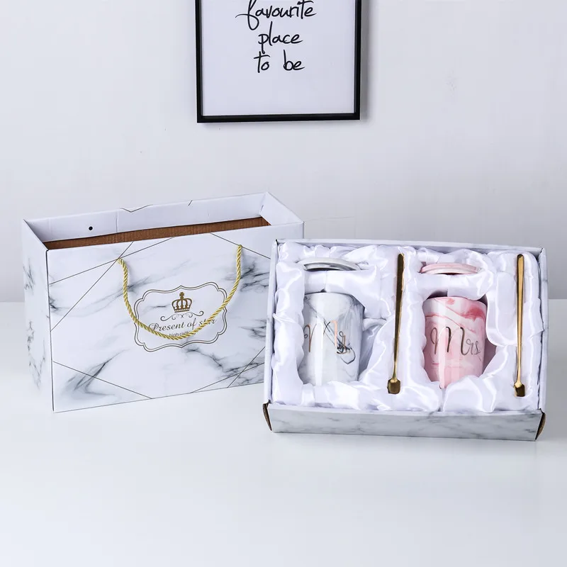

Luxury Marble Pattern Ceramic Mugs Gold Plating MRS MR Couple Lover's Gift Morning Mug Coffee Breakfast Creative Cup 400ML