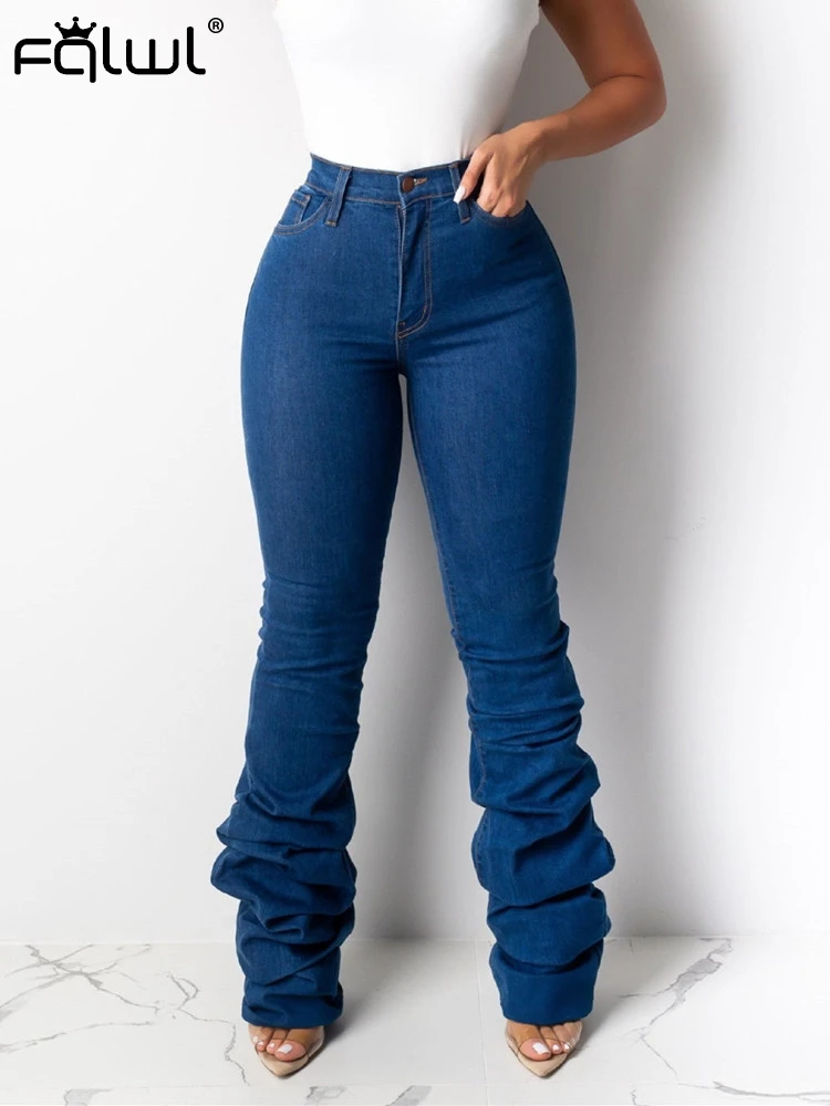 

FQLWL Casual High Waisted Jeans Women Trousers Wide Leg Skinny Jeans Pants Womens Streetwear Autumn Winter Ladies Jeans Female