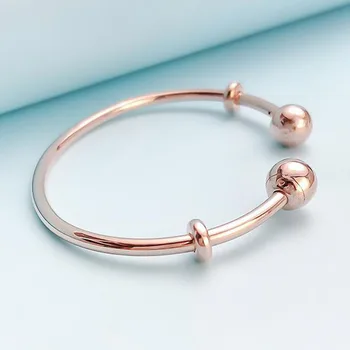 

100% 925 Sterling Silver Pan Bracelet Rose Gold Button Pan Bracelet Fit European Charm Bracelets Women Jewelry
