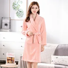 Зимний Теплый женский халат-кимоно Удобная Повседневная Ночная рубашка мягкая фланелевая банная одежда до колена домашняя одежда
