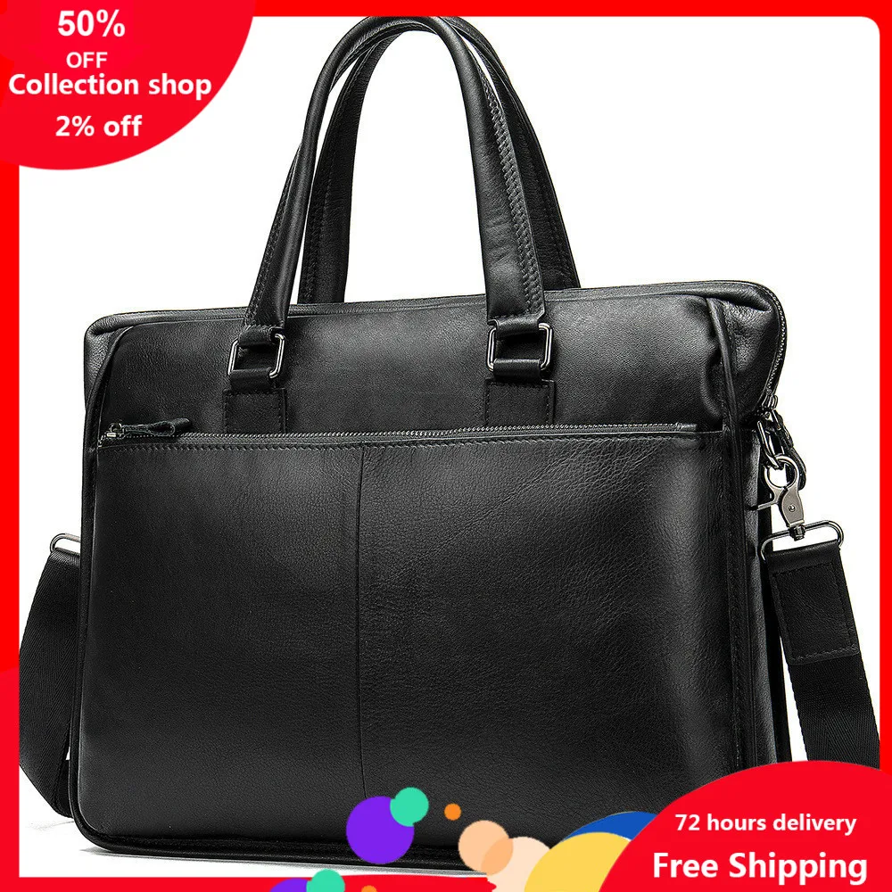 

Genuine Leather laptop Male Package Men's Handbag Business Affairs Single Shoulder Business Travel 14 Inch Briefcase computer
