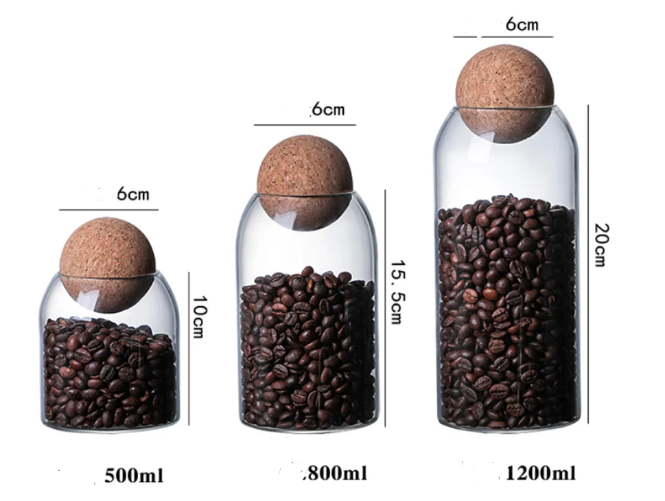 3-Pcs Glass Storage Jar With Cork Ball Lid Jar Set Glass Container (Set Of 3)