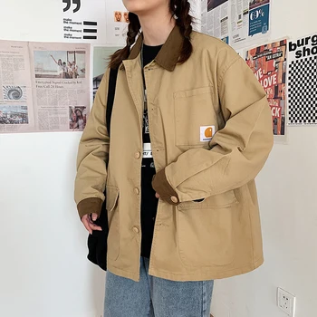 

2020 Spring And Autumn New Youth Popular Hit Color Collar Tooling Jacket Fashion Casual Loose Big Pocket Top Khaki M-2XL